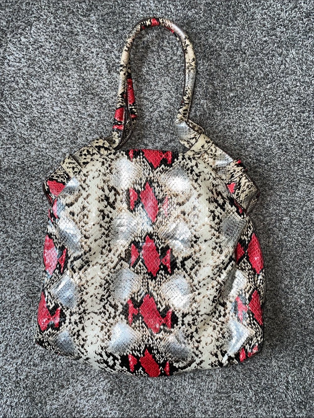 Snake-Print Red & Cream Women’s Tote - Picture 2 of 4